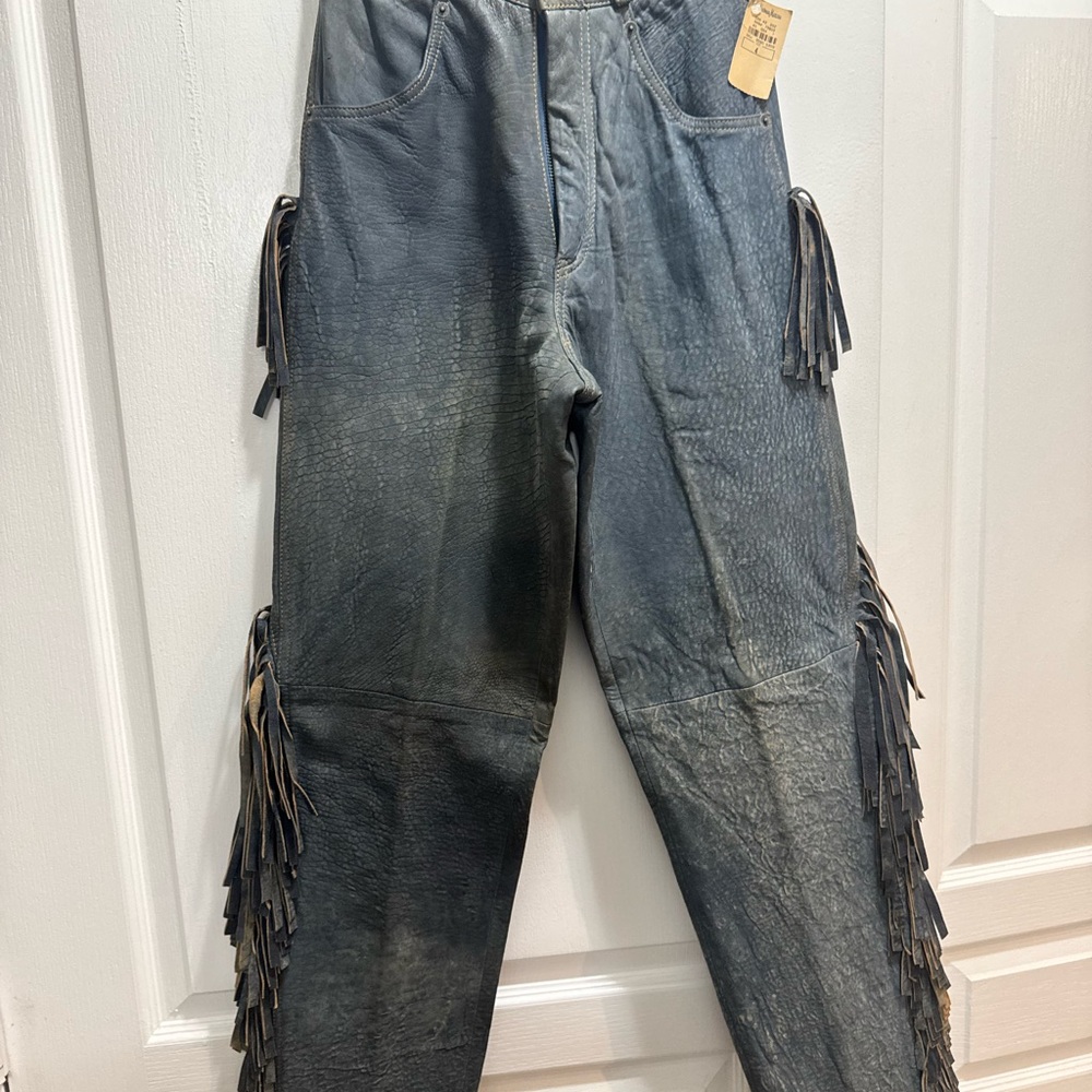 *NWT* Ralph Lauren Women's Black Leather Flare Jeans with Side Fringe